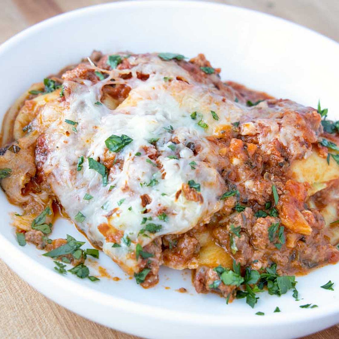 Ravioli Lasagna with Plant Based Bolognese