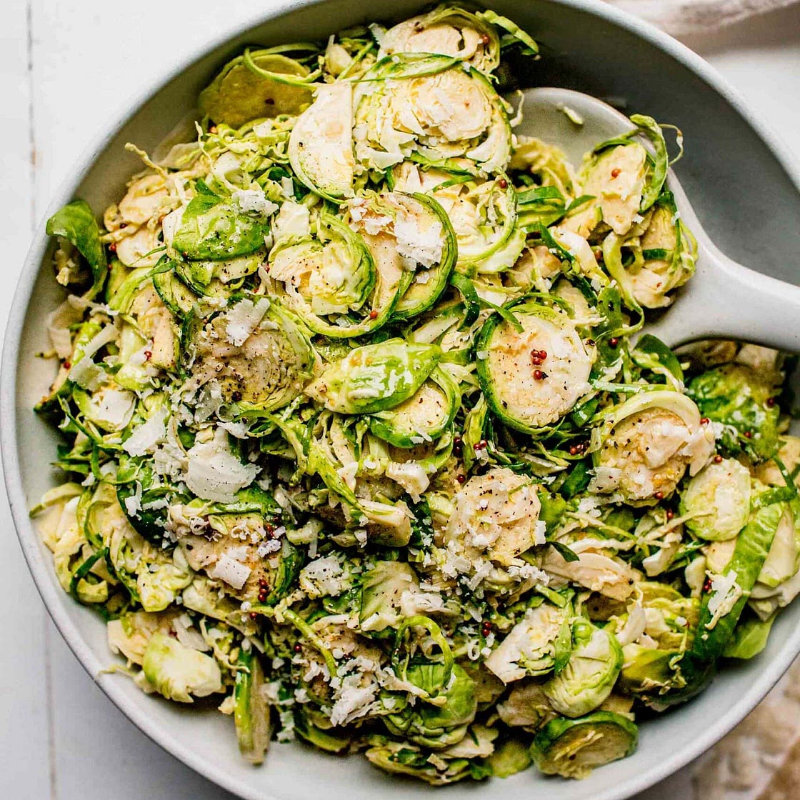 Shaved Brussel Sprout Salad with Mustard and Parmesan