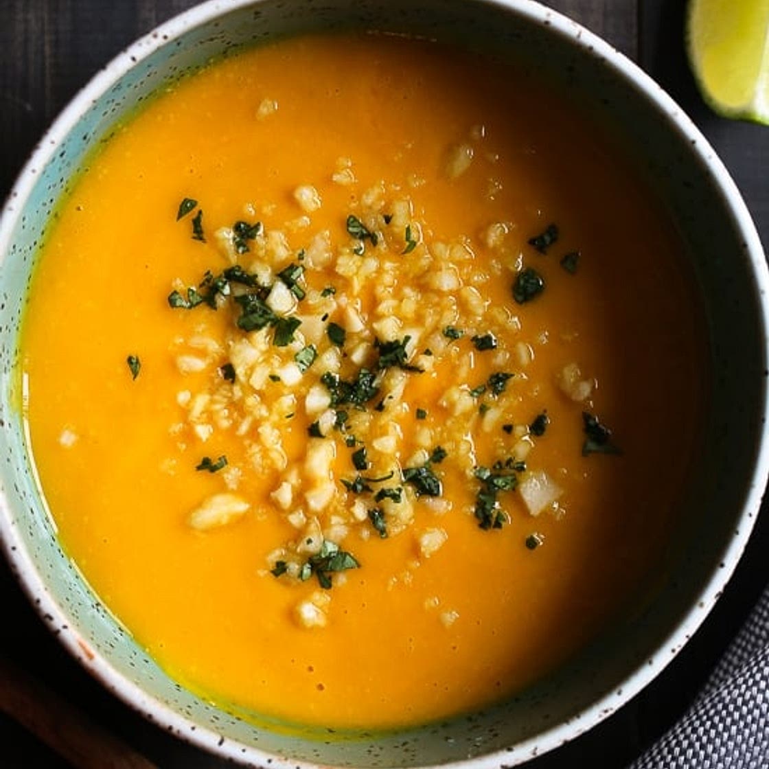 Turmeric Roasted Sweet Potato and Macadamia Soup