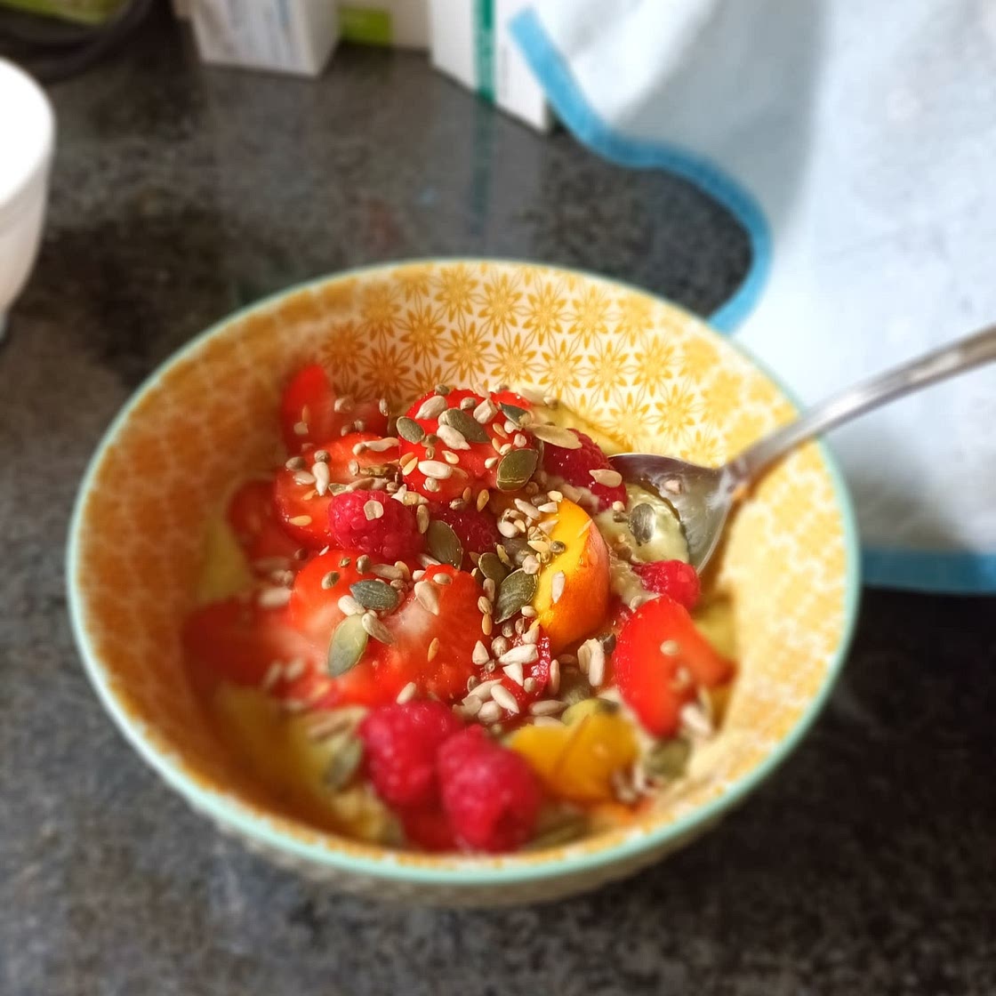 Avocado Smoothie Breakfast Bowl With Seeds & Fruit
