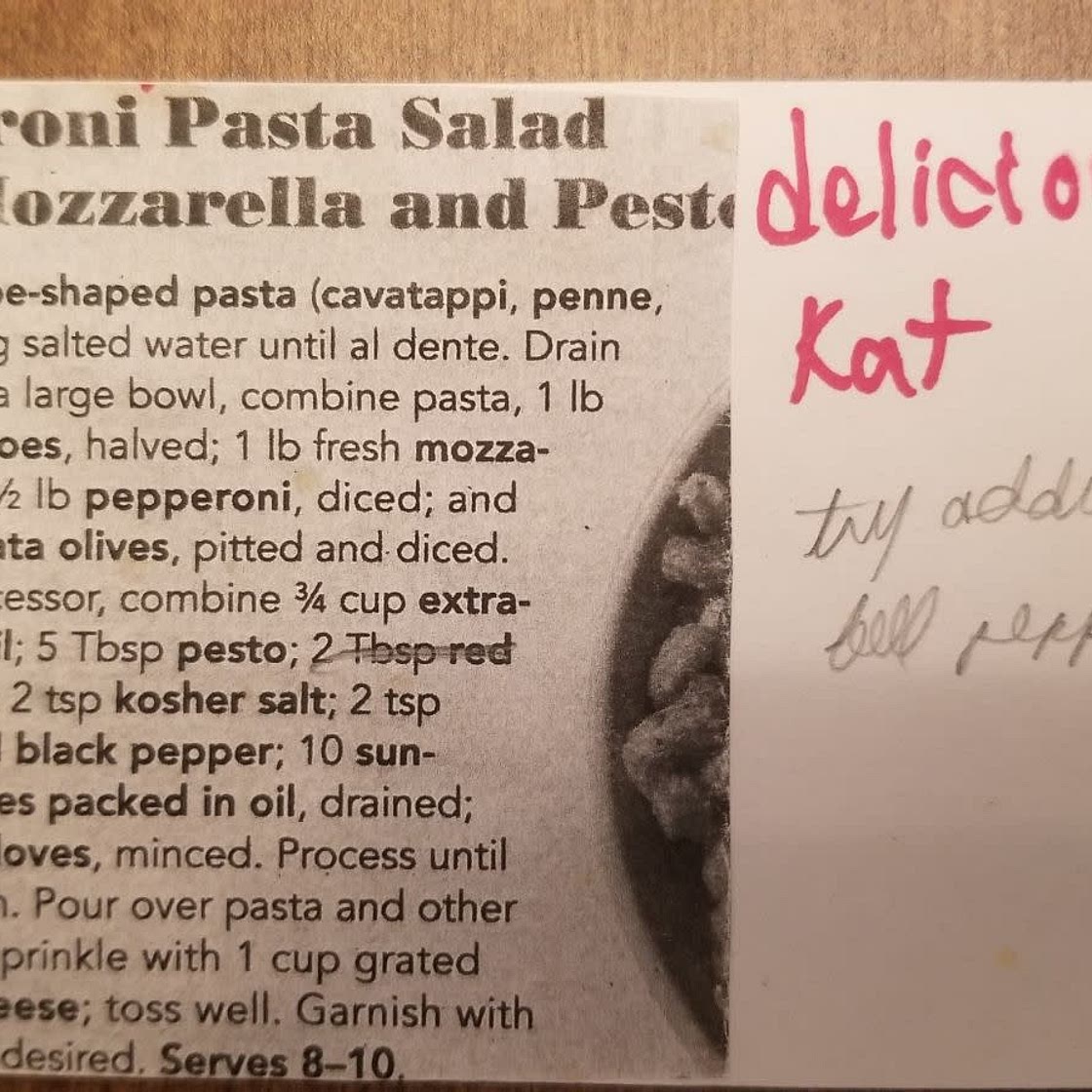 Pepperoni Pasta (or zucchini) Salad w/ mozzarella and pesto