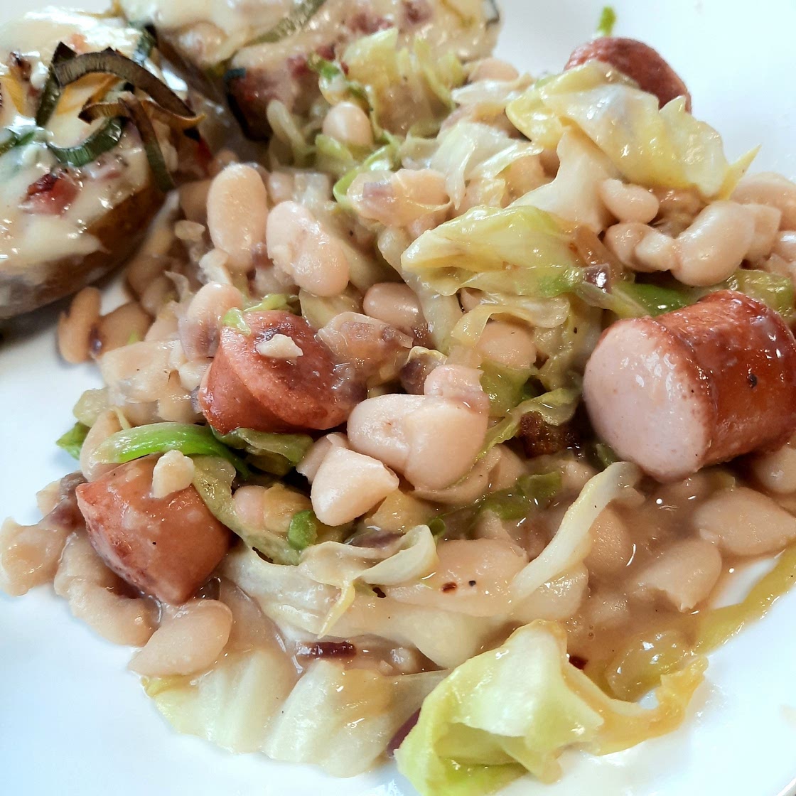 Skillet Sausage with White Beans & Kale