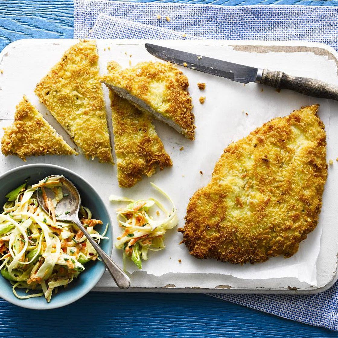 Chicken schnitzel with coleslaw