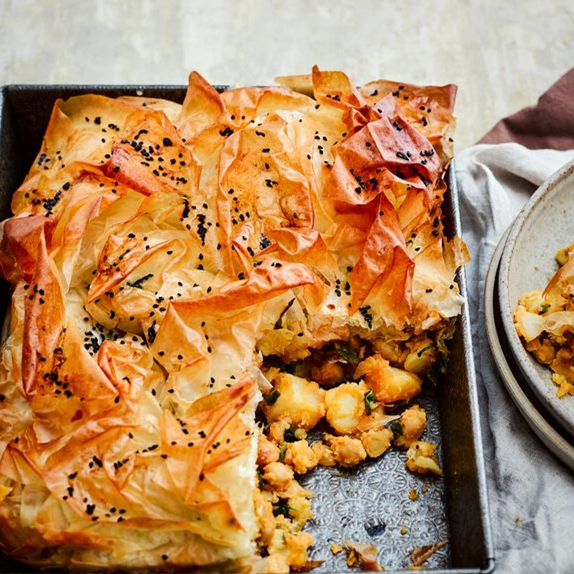 Spicy chickpea, potato and filo slice