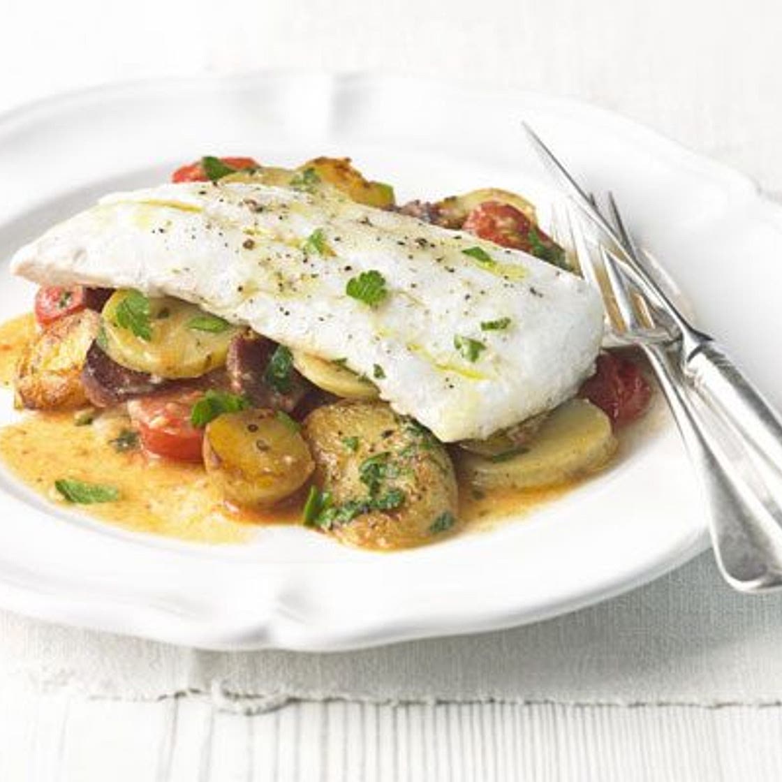Chorizo, new potato & haddock one-pot