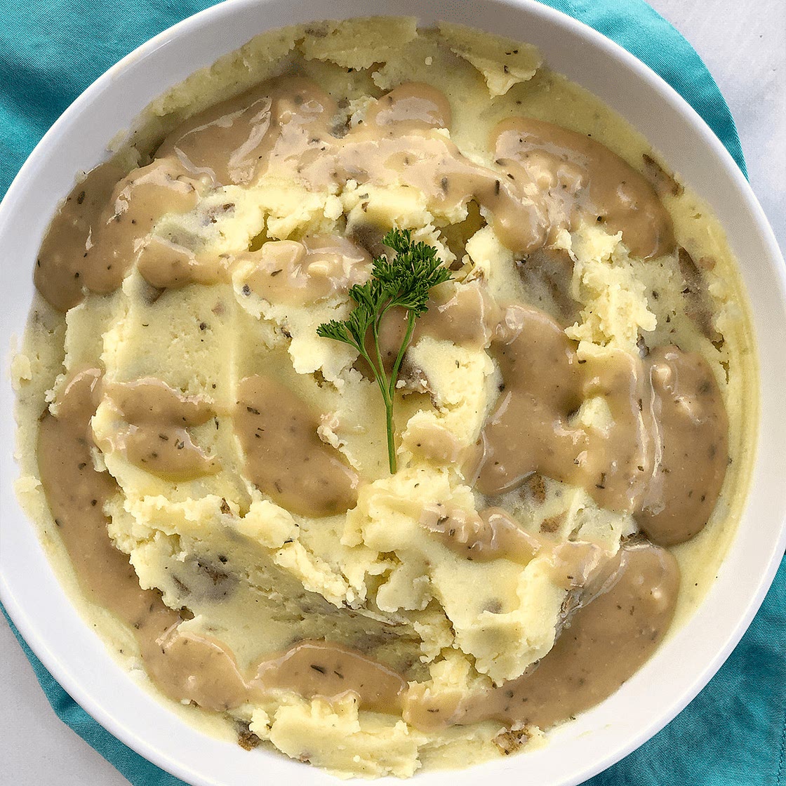 Olive Oil Mashed Potatoes & Vegan Gravy