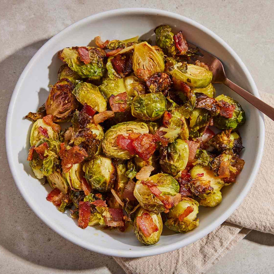Maple Roasted Brussels Sprouts with Bacon