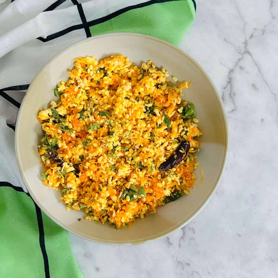 Kosambari / Moong Dal and Carrot Salad