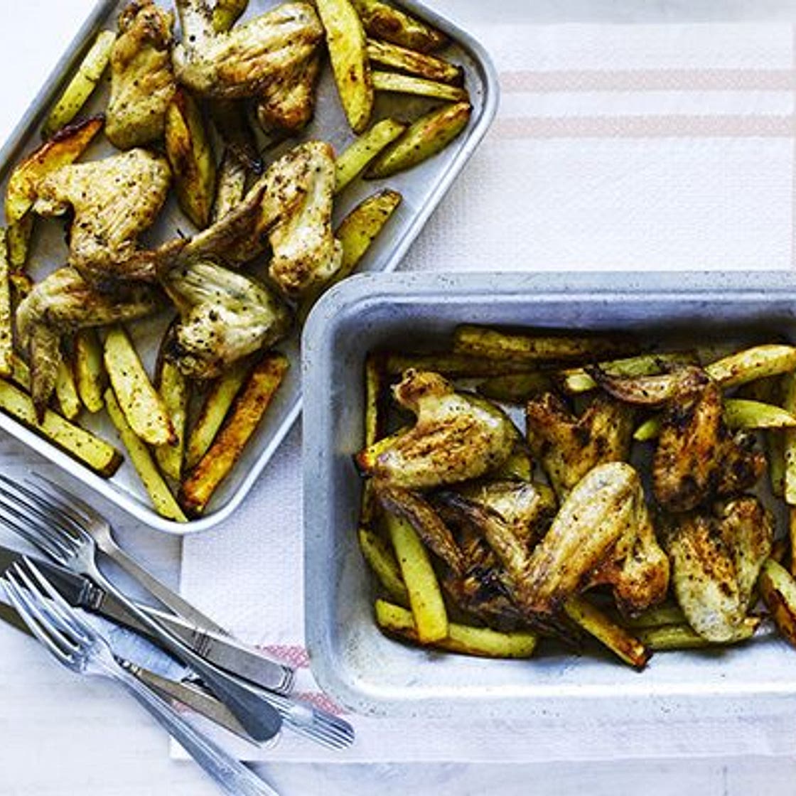 Spicy oven-baked chicken & chips