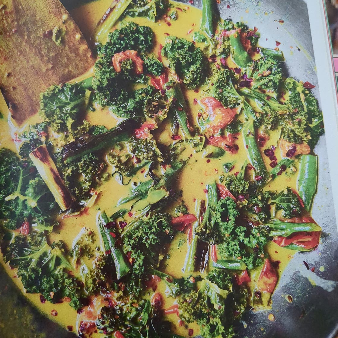 Charred spring onions and broccoli