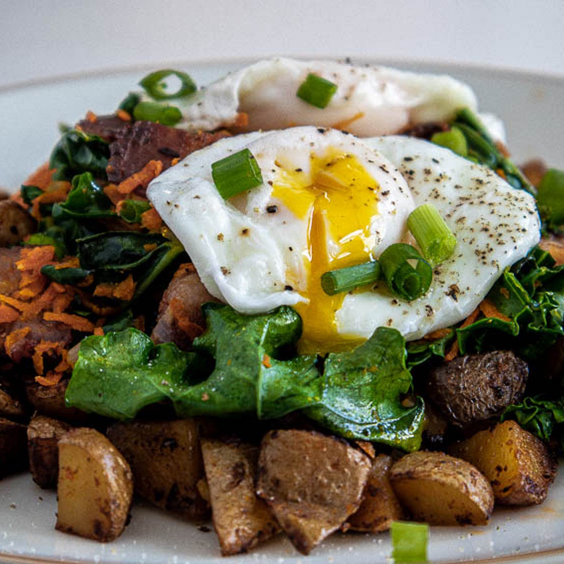 Kale, Eggs, Bacon on Hash Browns Breakfast Recipe