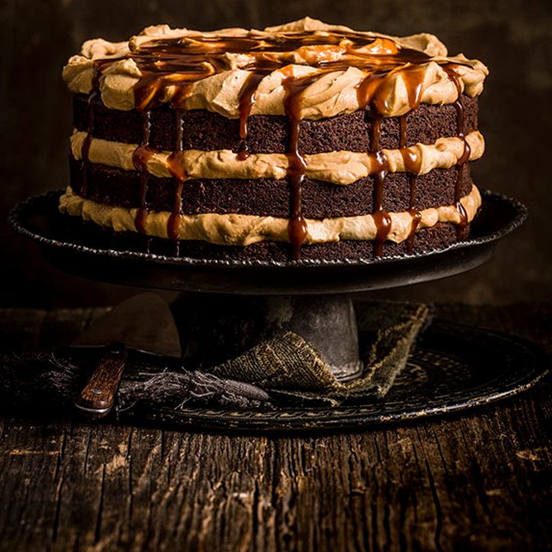 Chocolate and burnt butterscotch layer cake