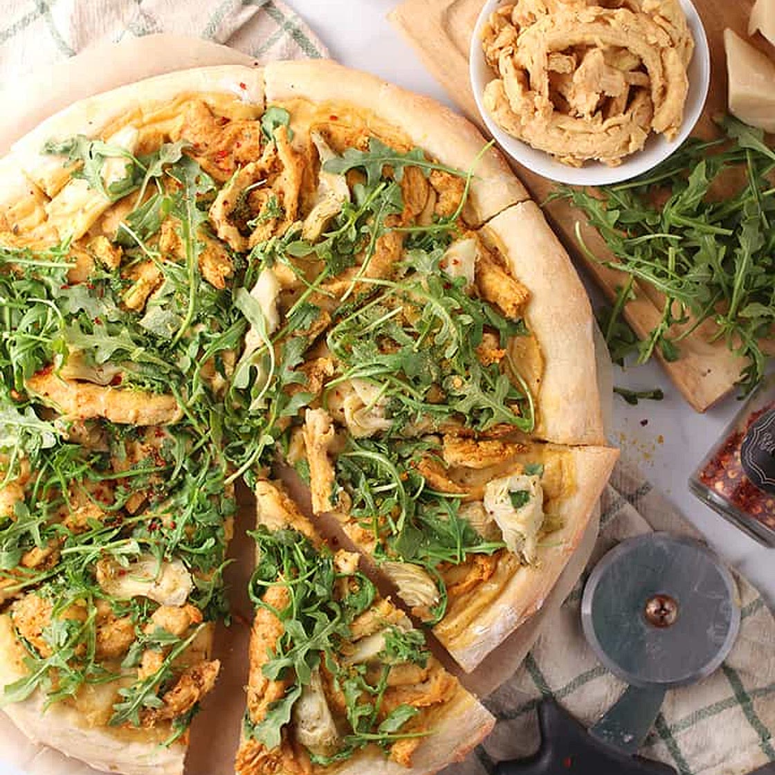 Vegan Chicken Alfredo Pizza