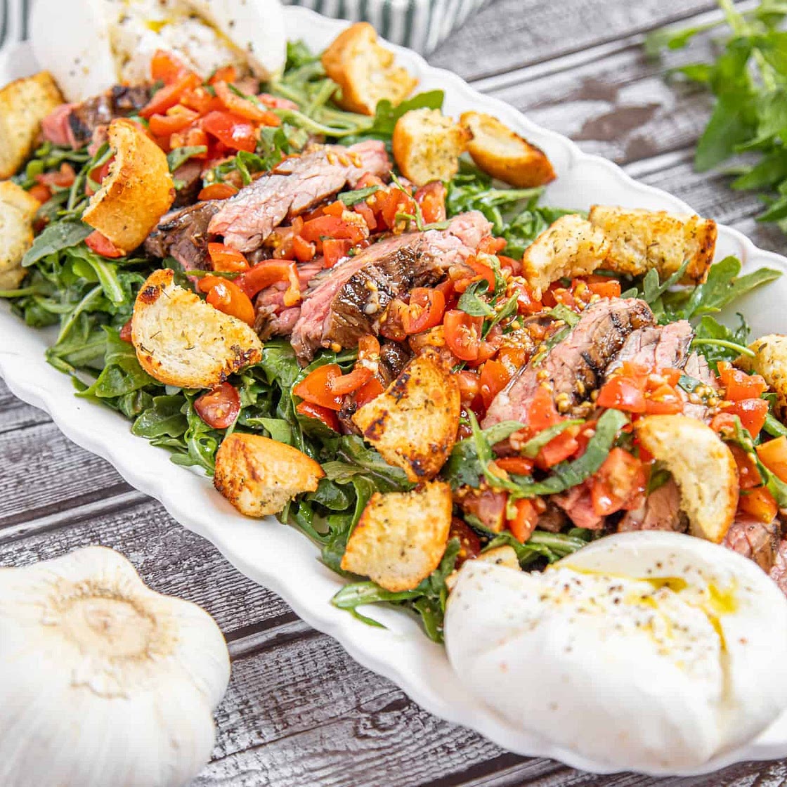 Quick and Refreshing Bruschetta and Burrata Steak Salad
