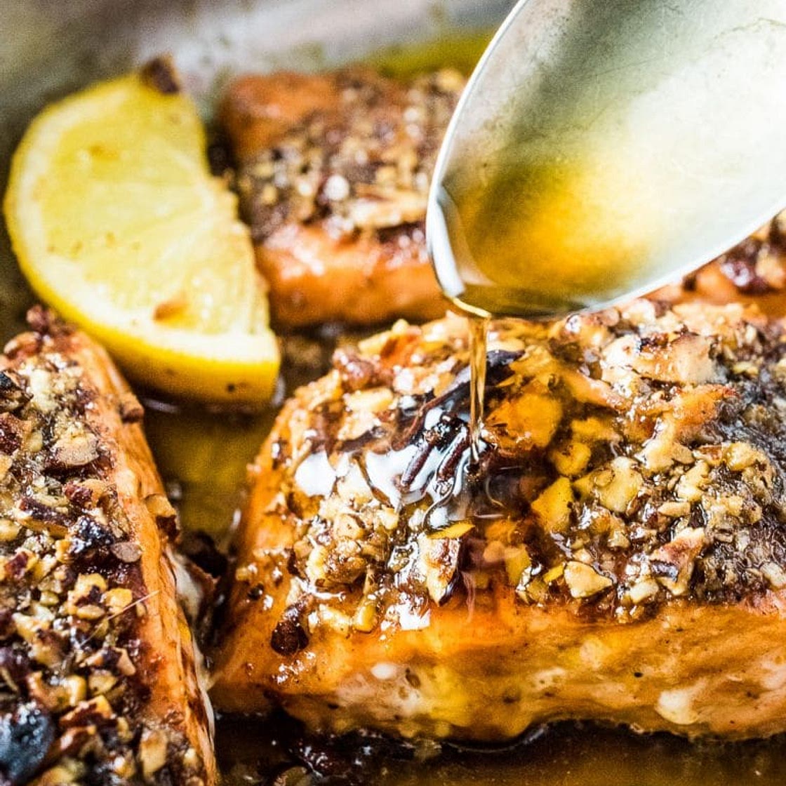 Pecan Crusted Salmon with Garlic Maple Glaze