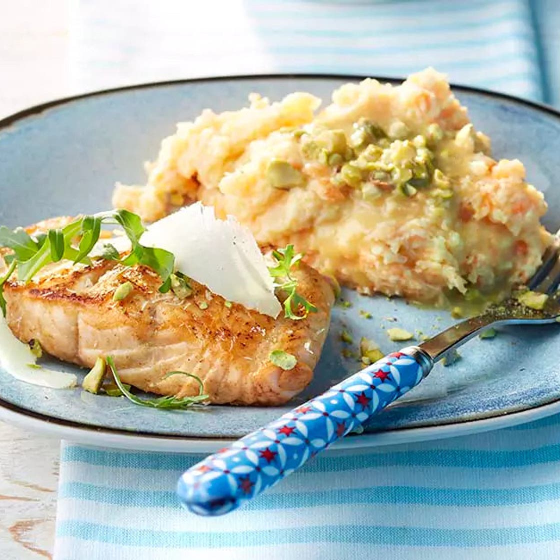 Wortelpuree met zalm
