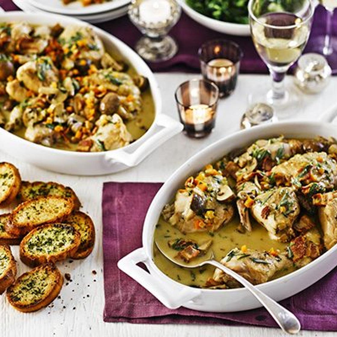 Chicken & cider fricassée with parsley croûtes