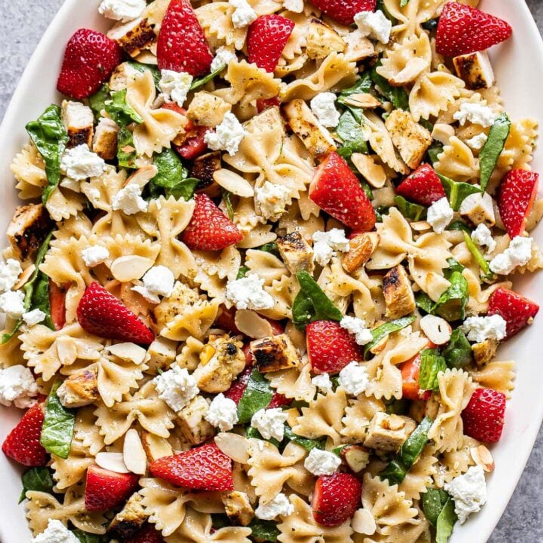 Strawberry Chicken and Spinach Pasta Salad