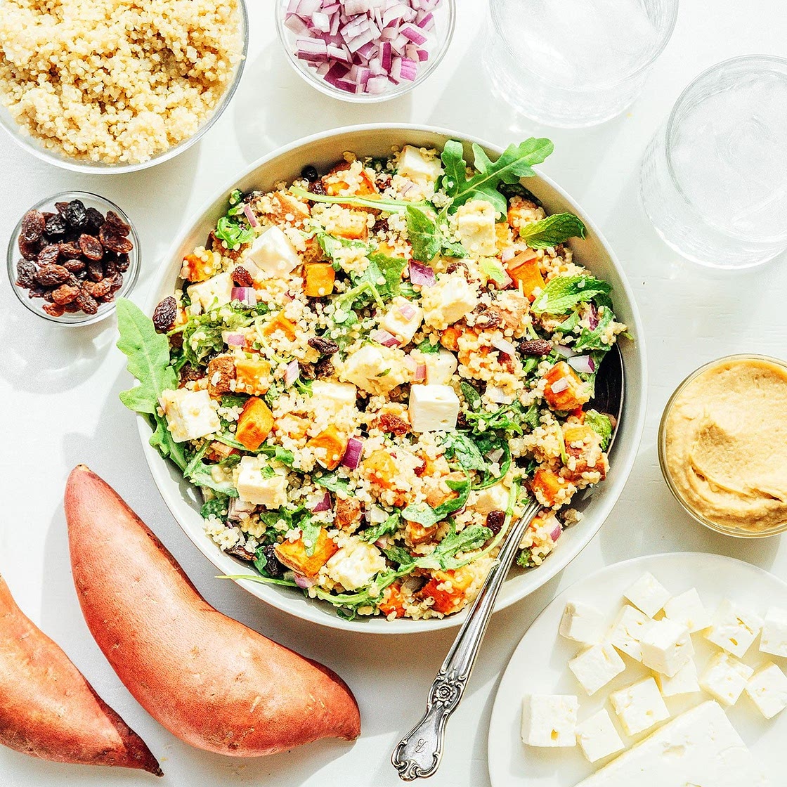 Mediterranean Sweet Potato Salad with Hummus Dressing