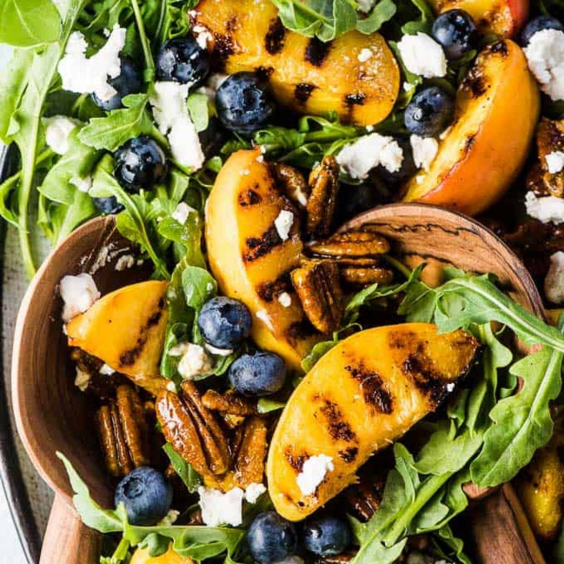 Grilled Peach Salad with Goat Cheese and Sweet Honey Balsamic Dressing