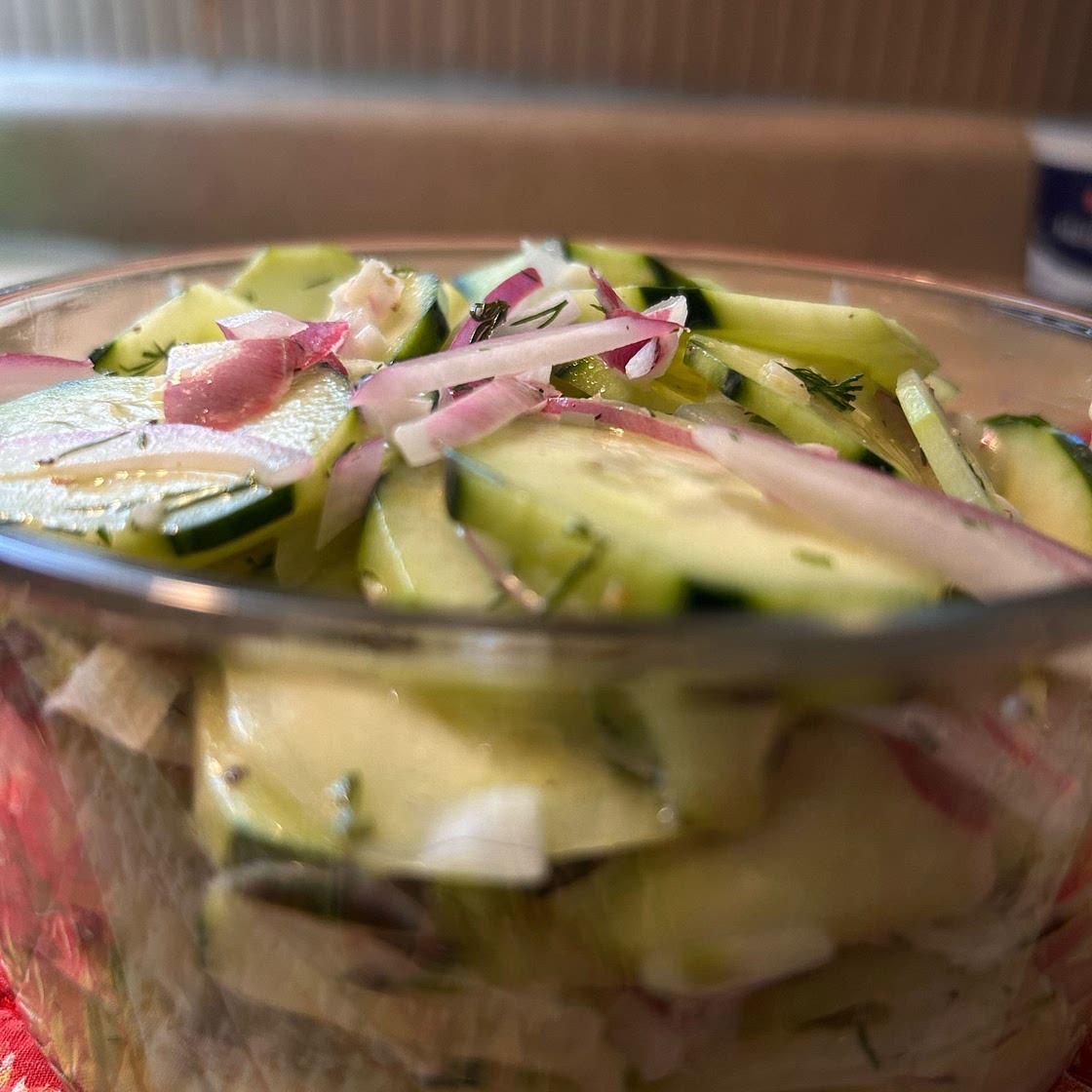 Marinated Cucumber Salad with Creamy Dill Sauce