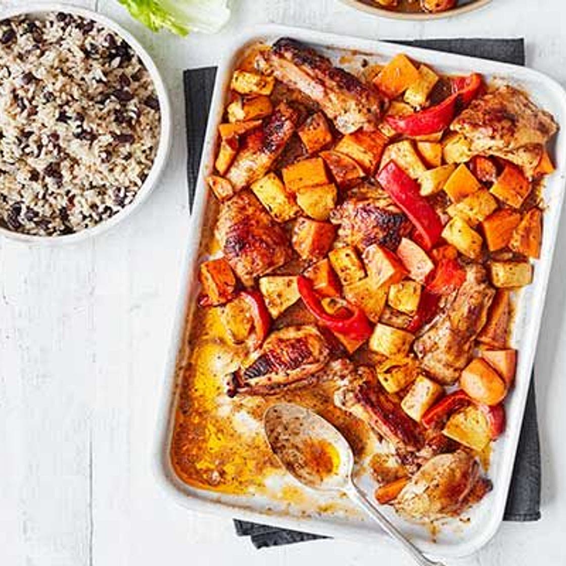 Jerk chicken & pineapple traybake