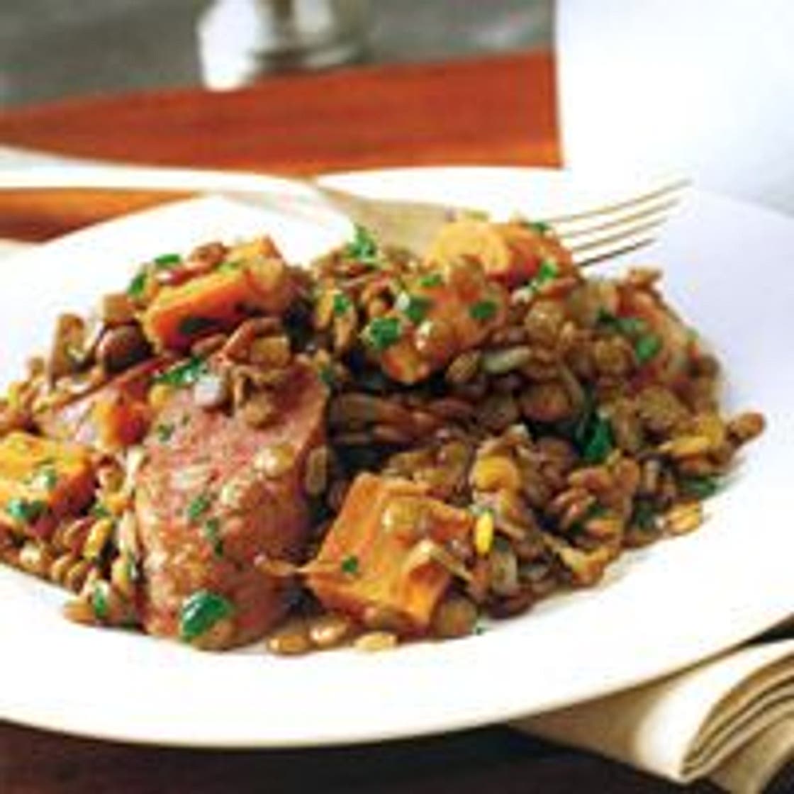 Lentils with Smoked Sausage and Carrots