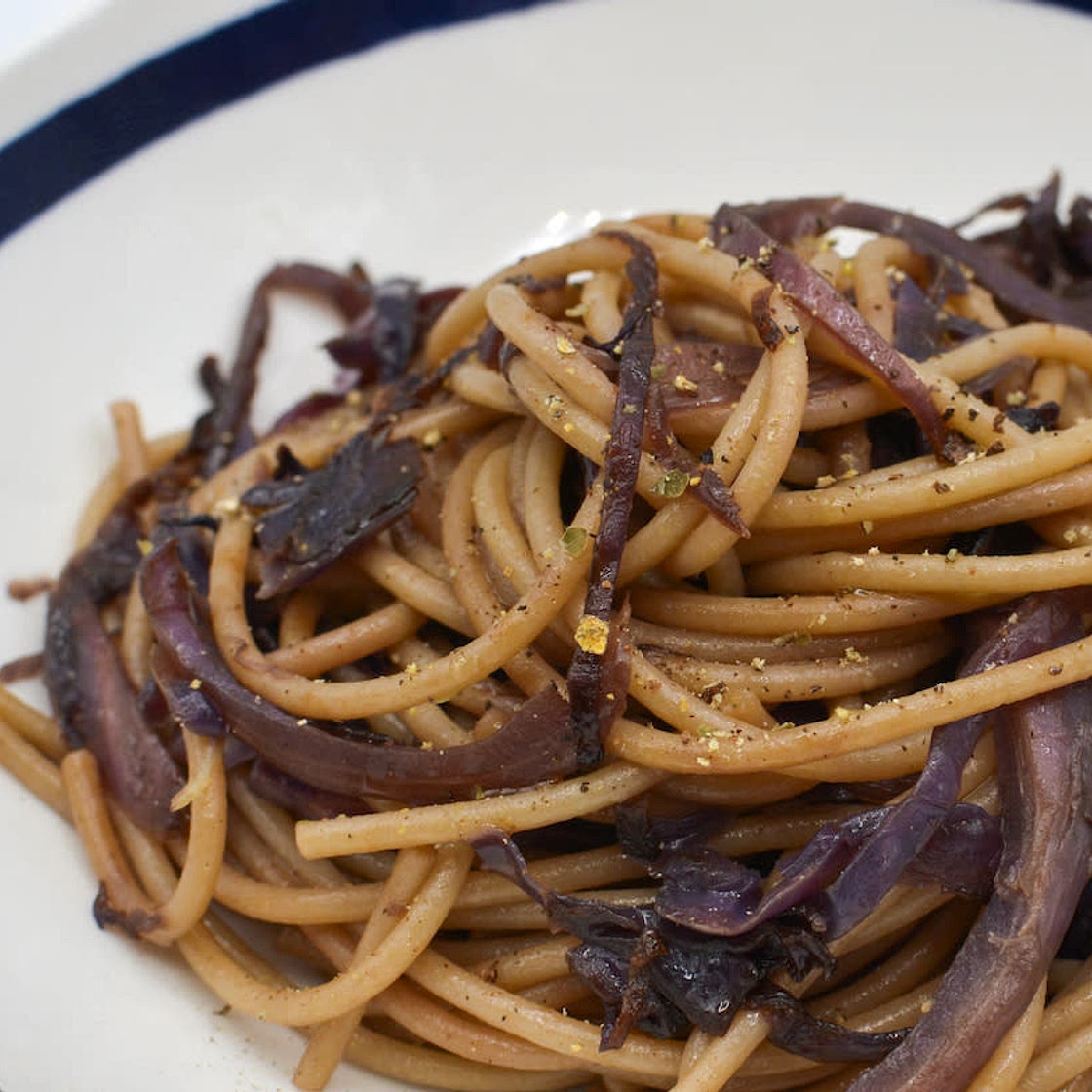 Haluski Red Cabbage and Spaghetti Noodles