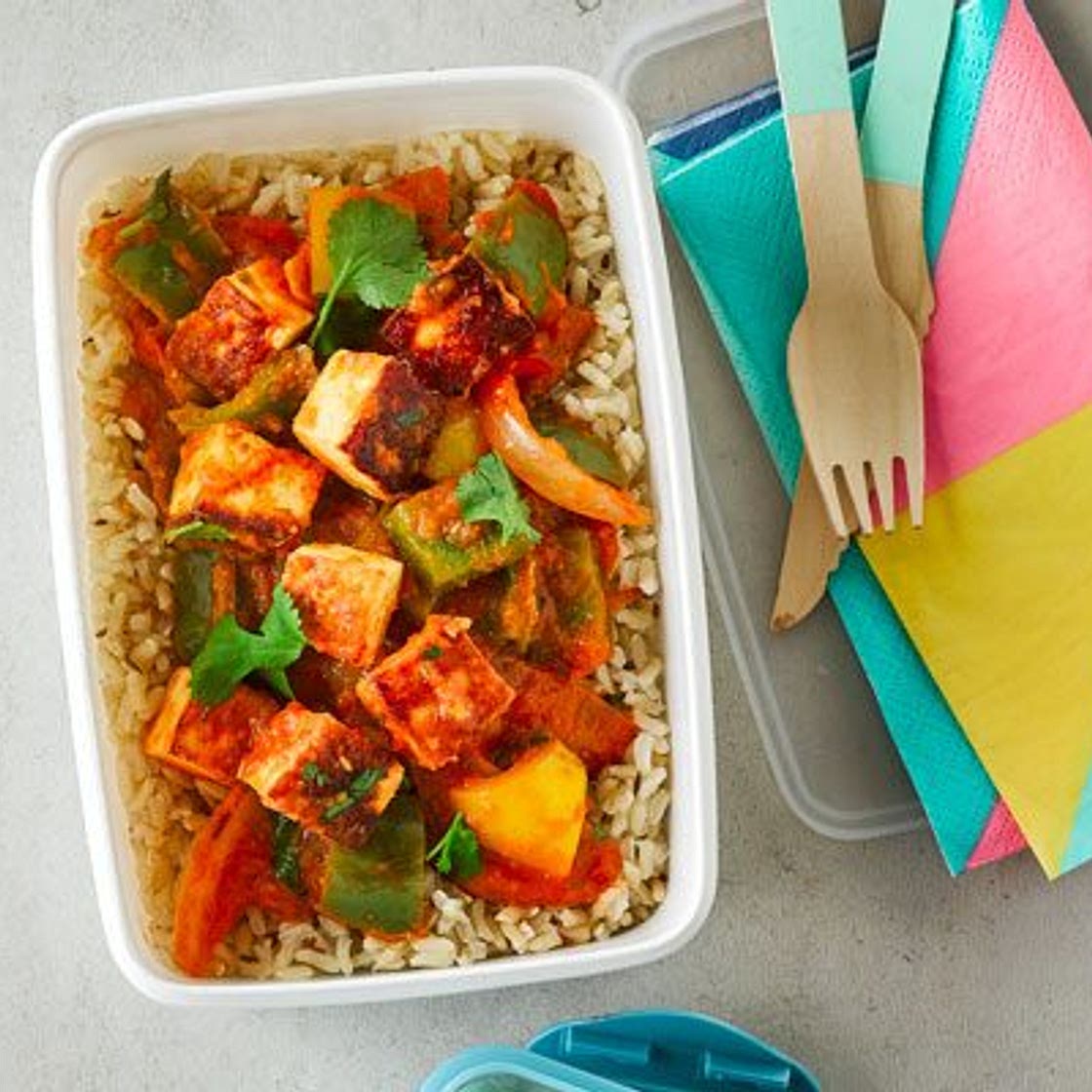 Paneer jalfrezi with cumin rice
