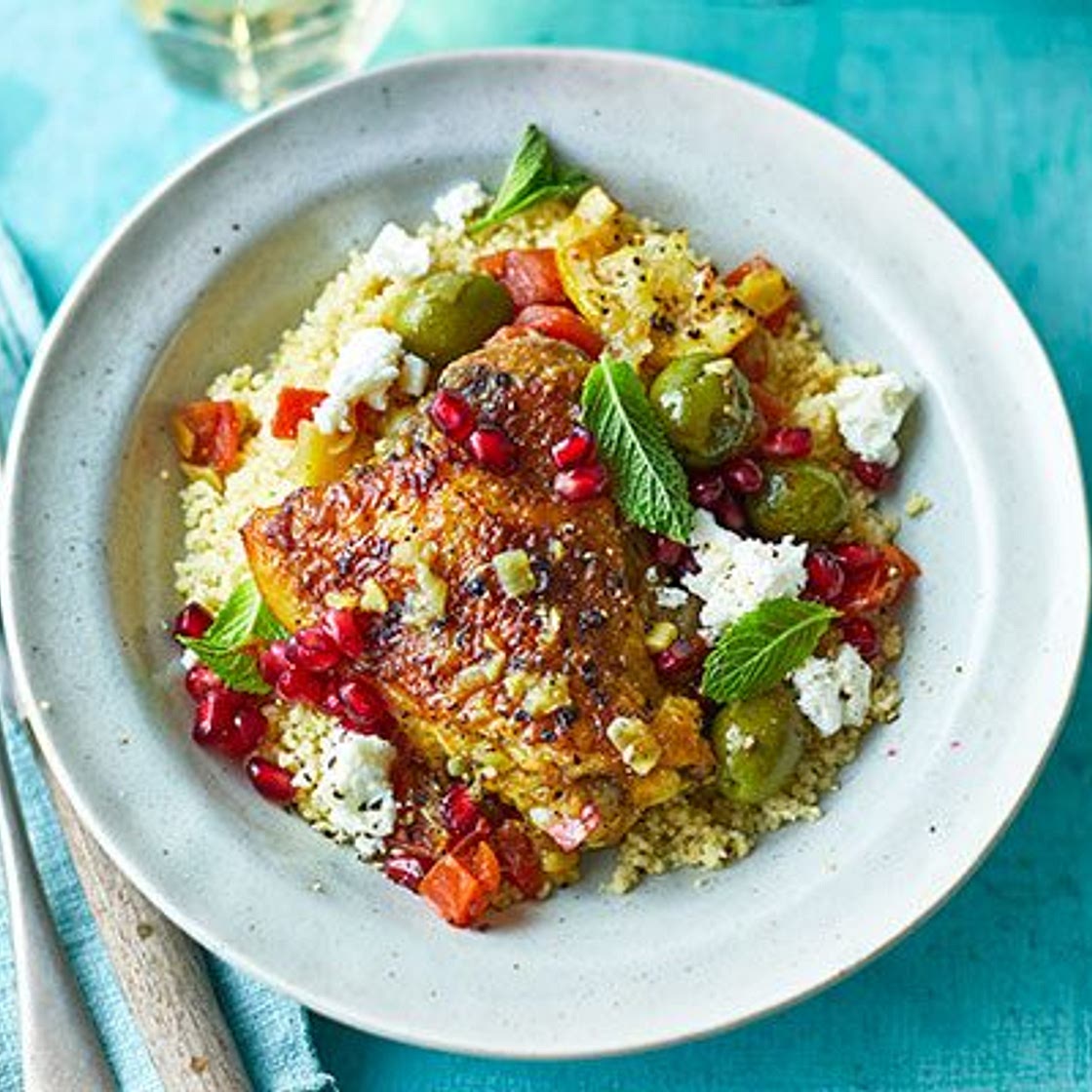 Chicken tagine with lemons, olives & pomegranate