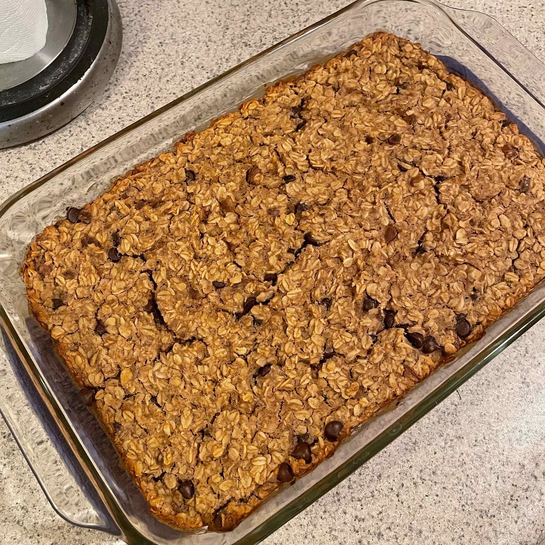 Vegan Peanut Butter Banana Chocolate Chip Oatmeal Breakfast Bake