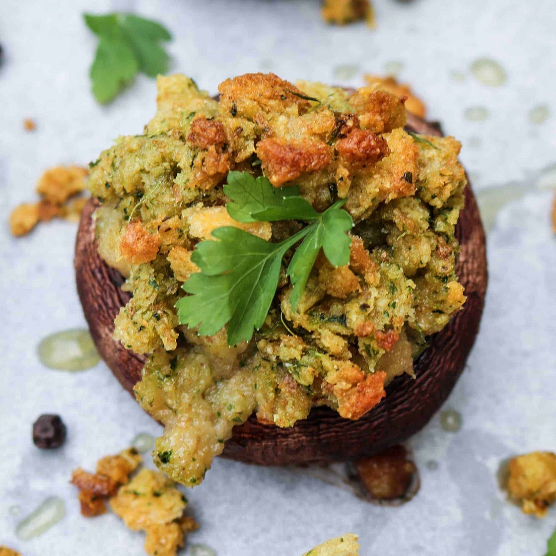 Vegan Garlic Bread Stuffed Mushrooms