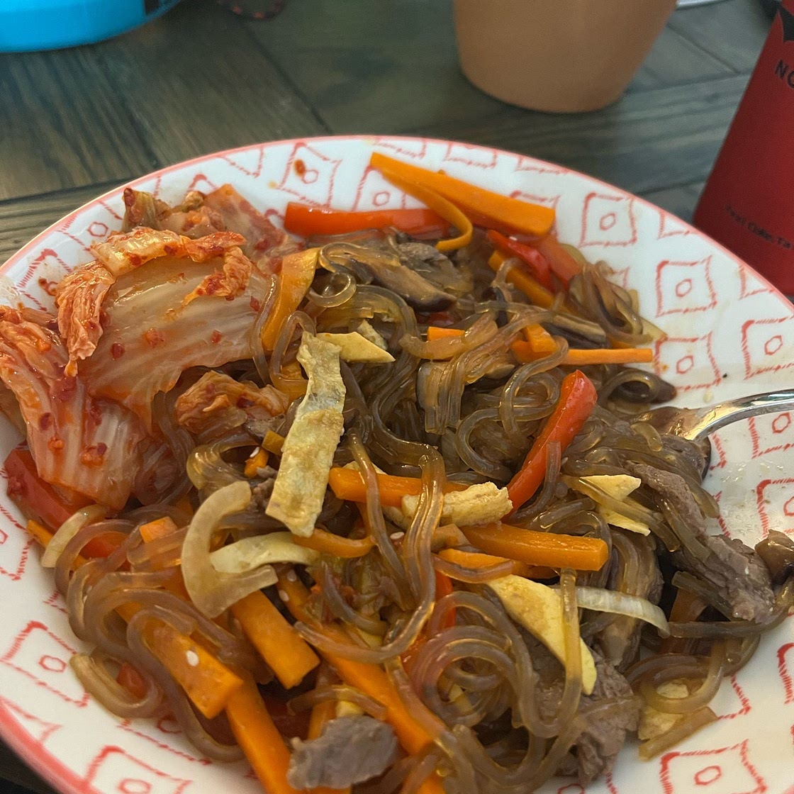 Japchae (Sweet potato starch noodles stir fried with vegetables)