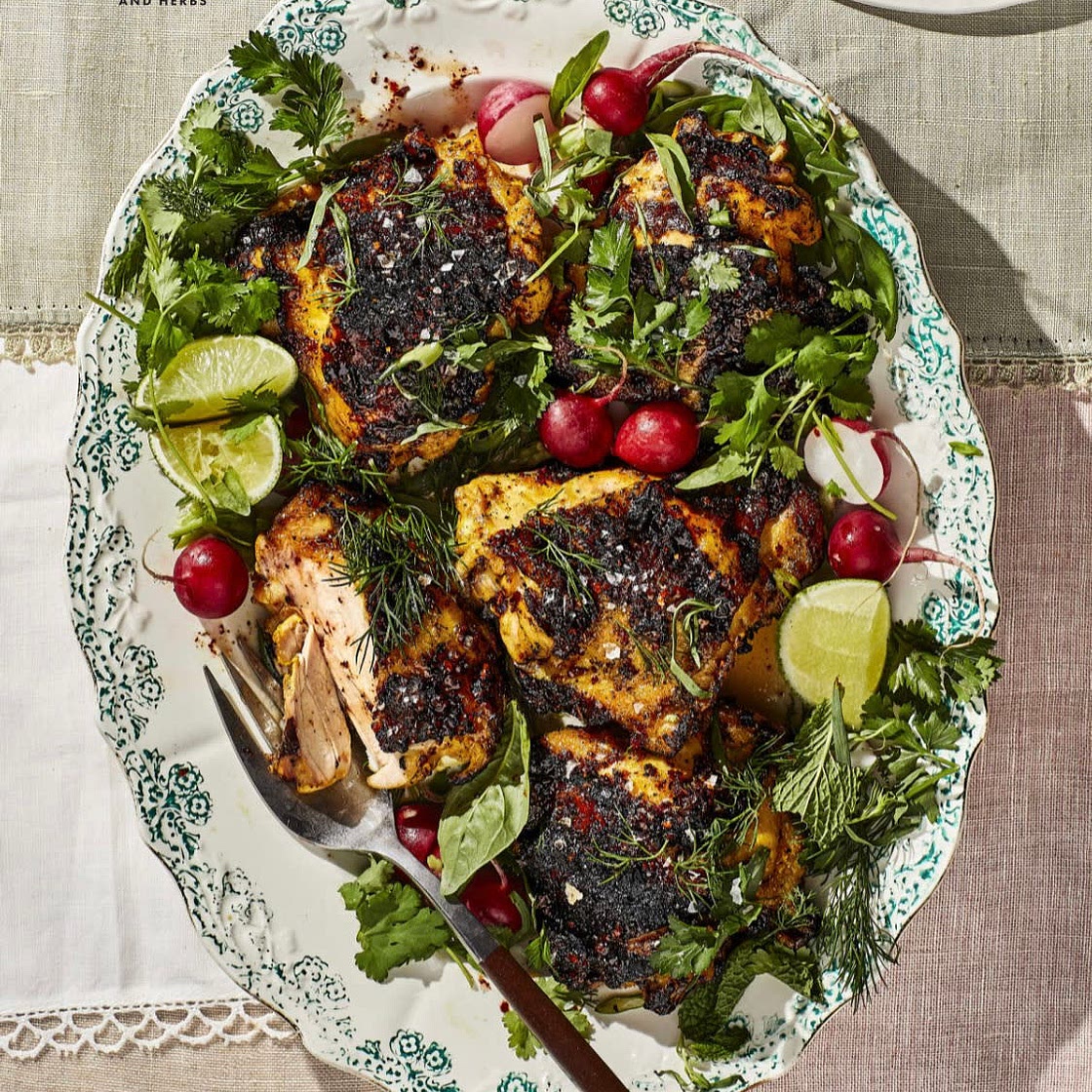 Yogurt-Marinated Chicken with Hot Honey and Herbs