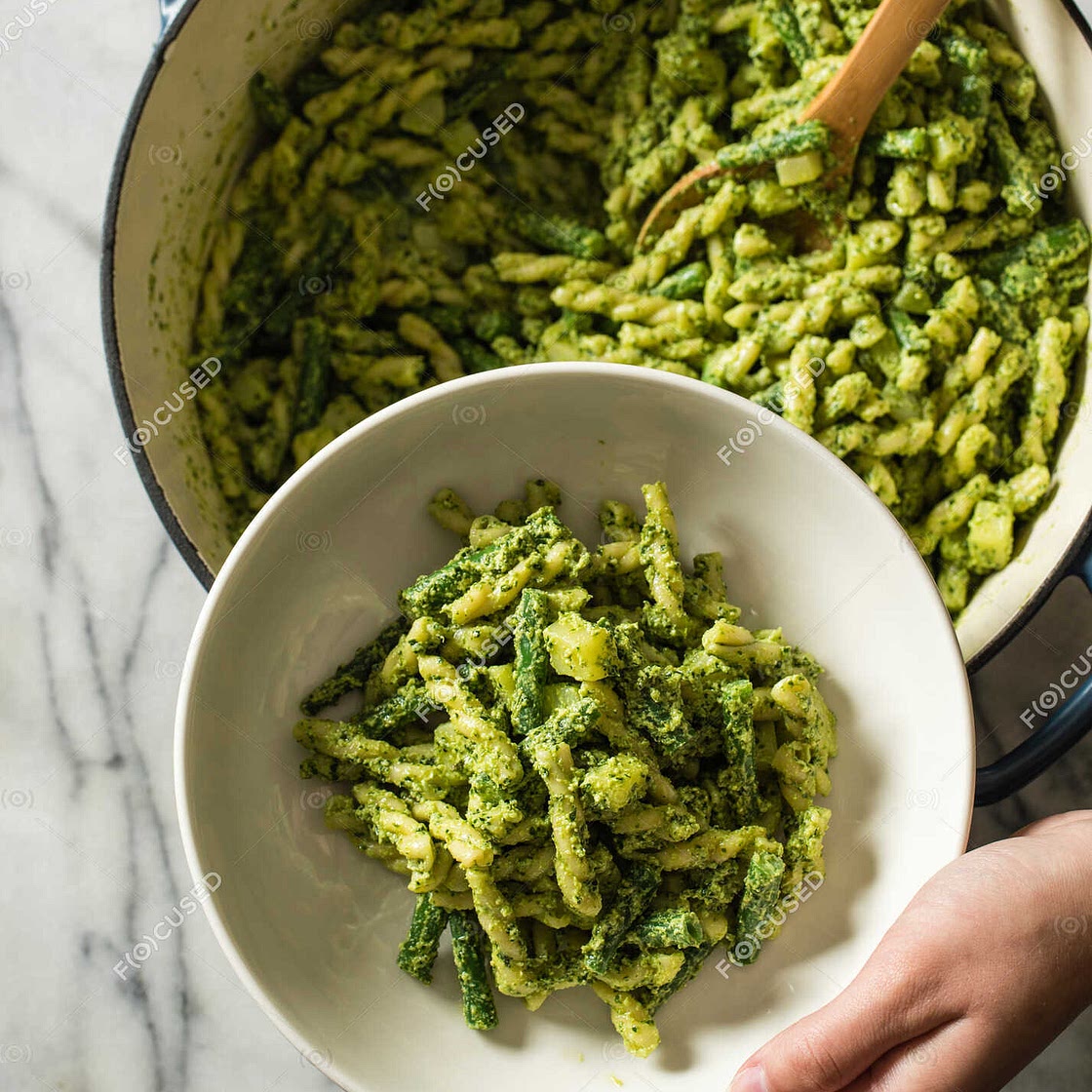 Gemelli with Pesto, Potatoes, and Green Beans