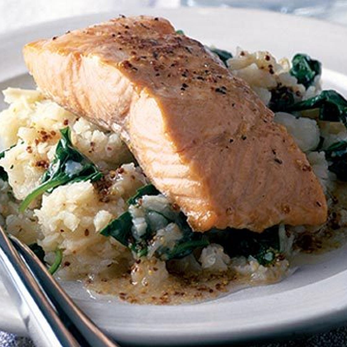 Salmon with mustardy celeriac mash