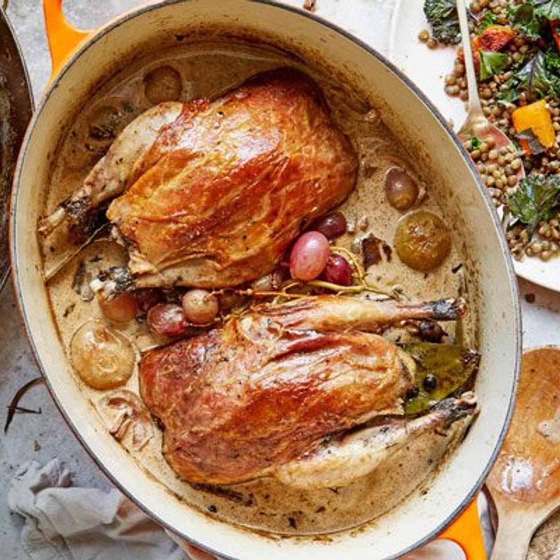 Pot-roast pheasant with fino & porcini
