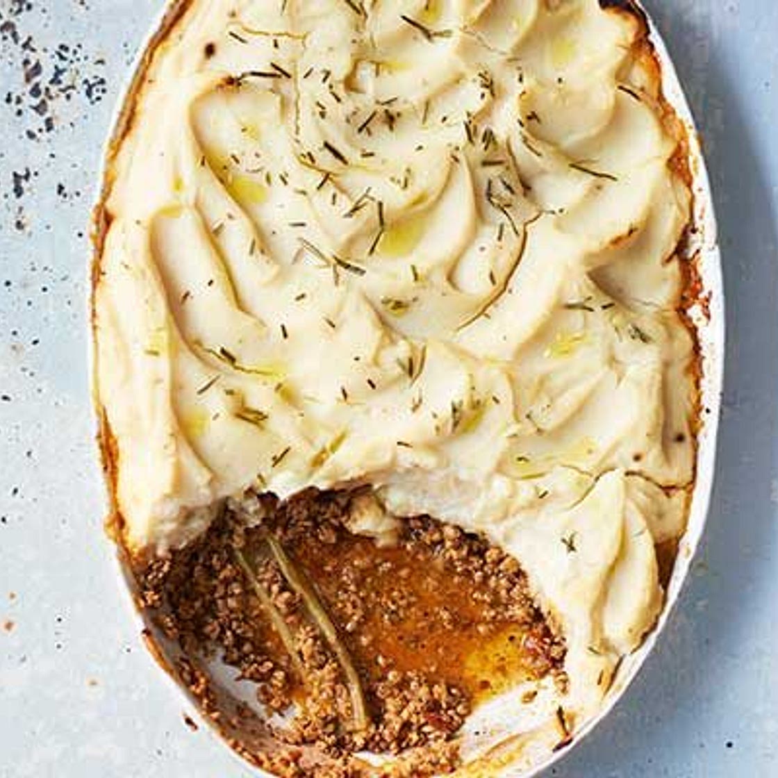 Braised pork cottage pie with celeriac topping