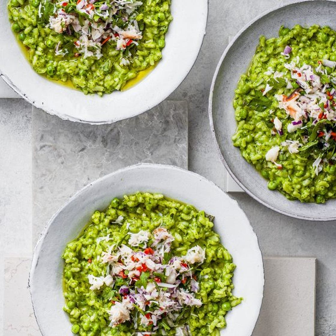Pea, spinach and crab risotto