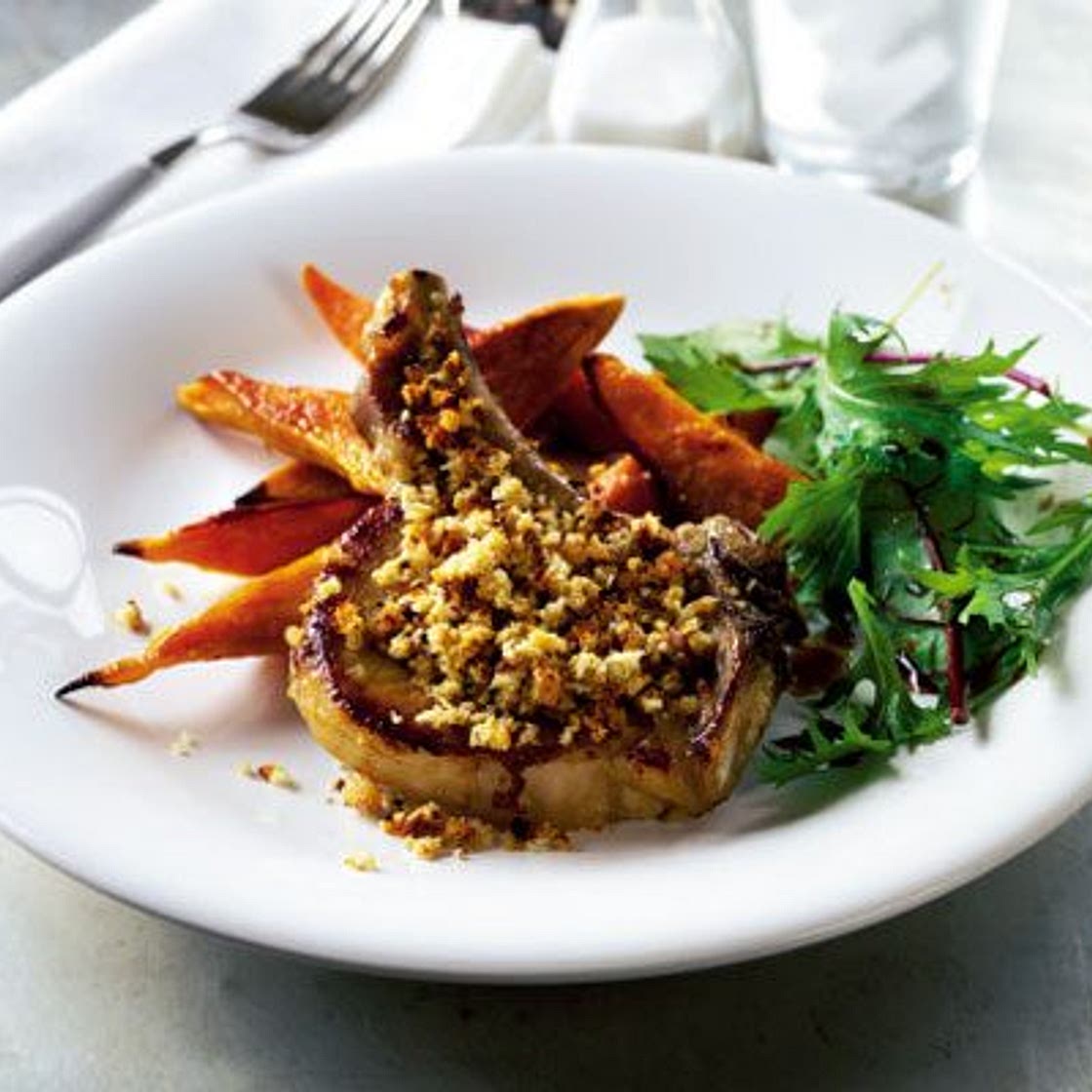 Oven pork chops with roasted potato wedges