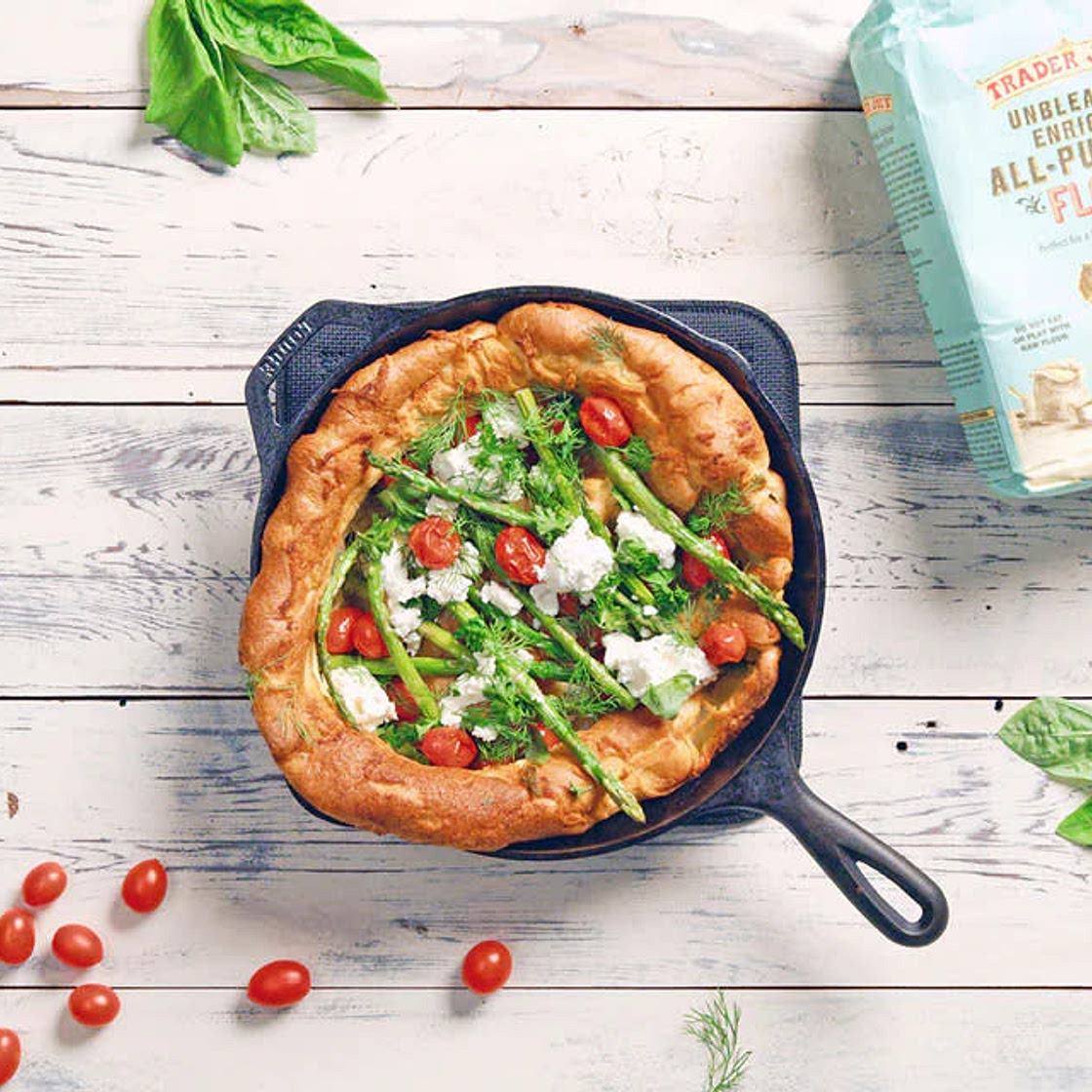 Dutch baby pancake with roasted veggies and feta Chesse 