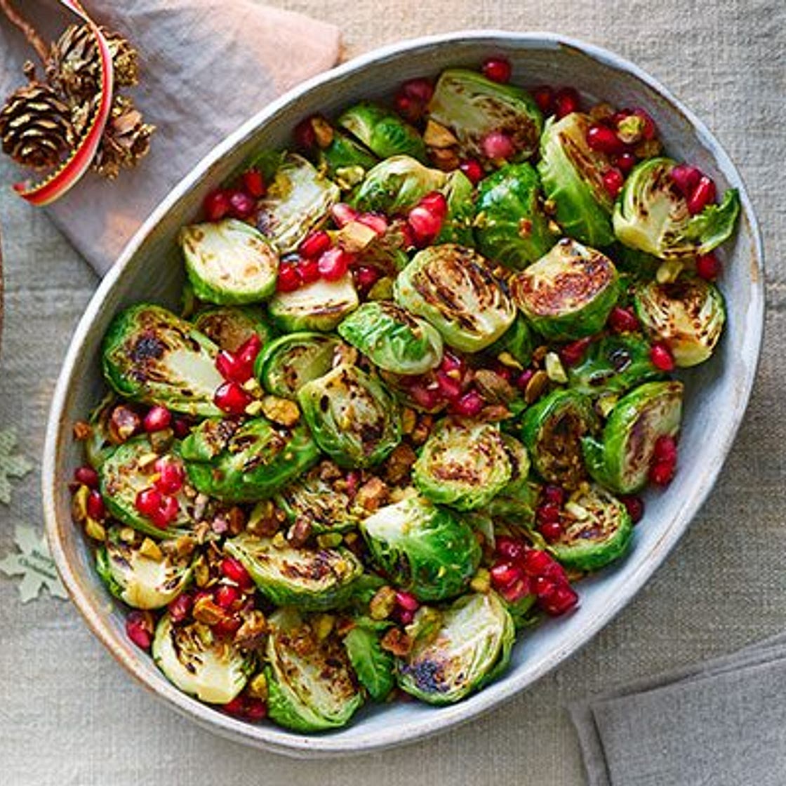 Sizzled sprouts with pistachios & pomegranate