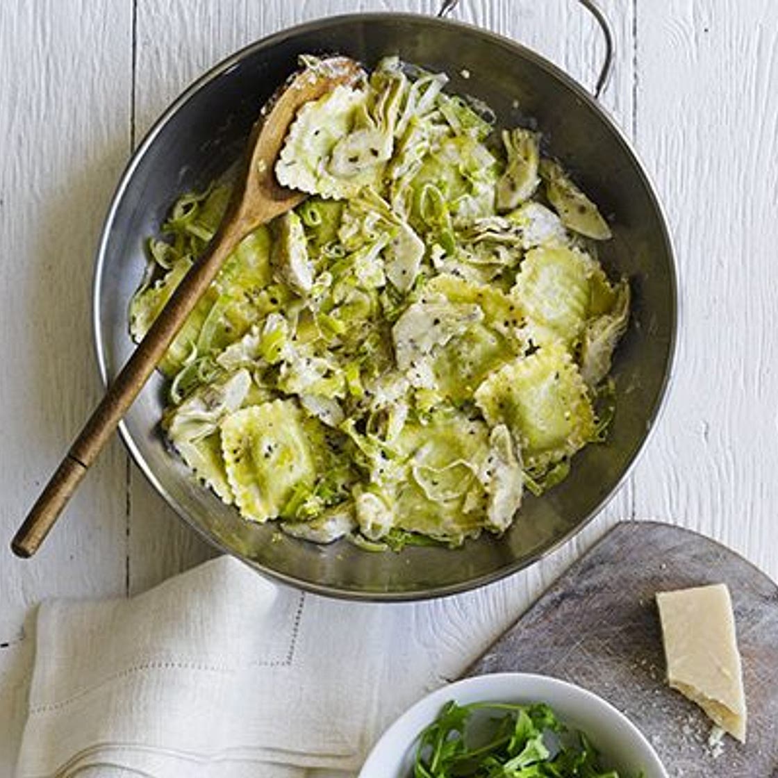 Ravioli with artichokes, leek & lemon