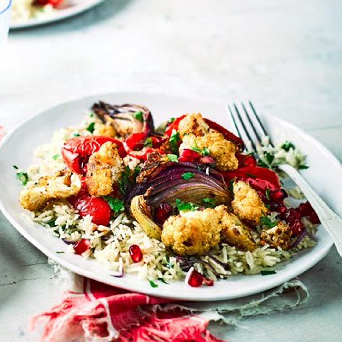 Spiced roast cauliflower with herby rice