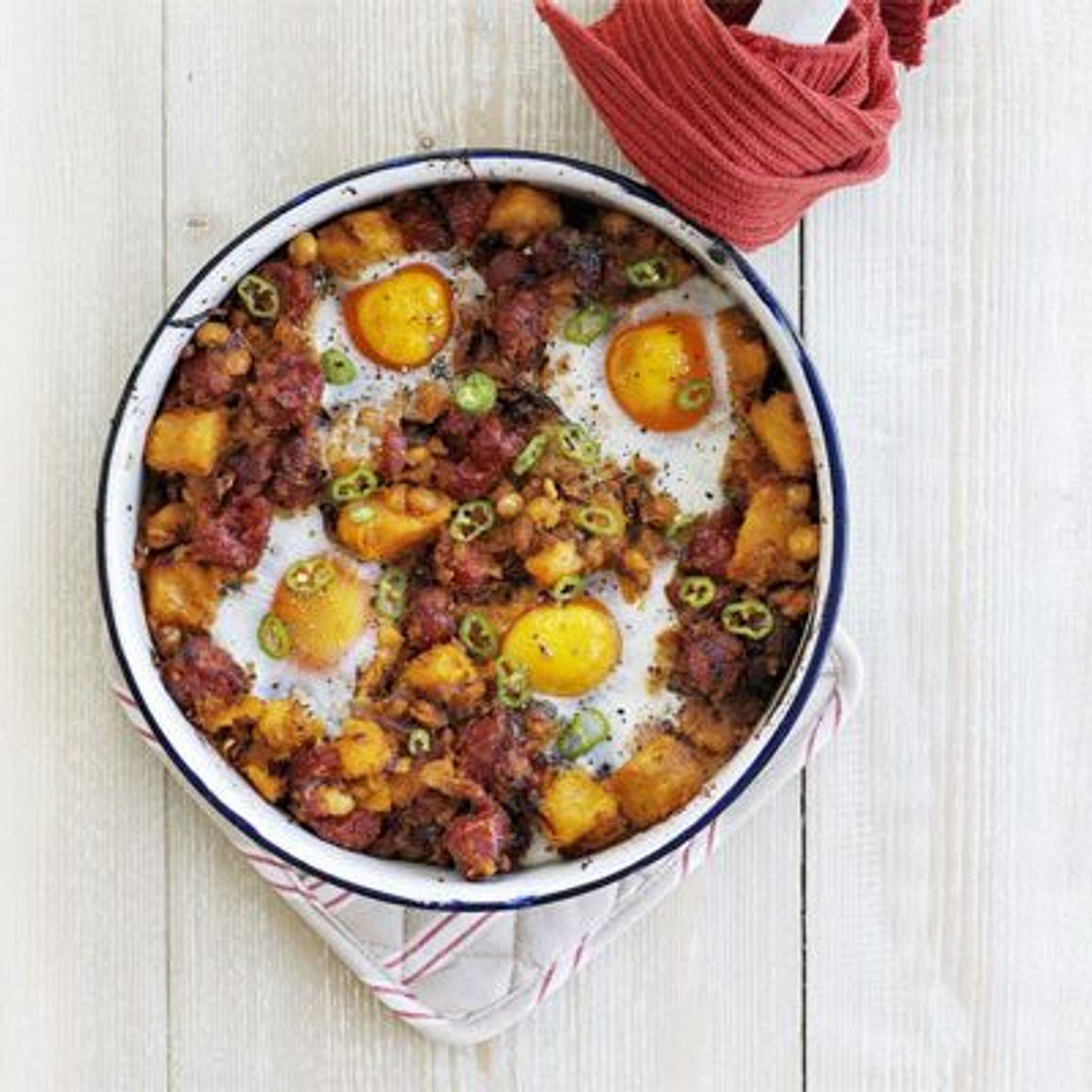 Sweet potato, chickpea & chorizo hash