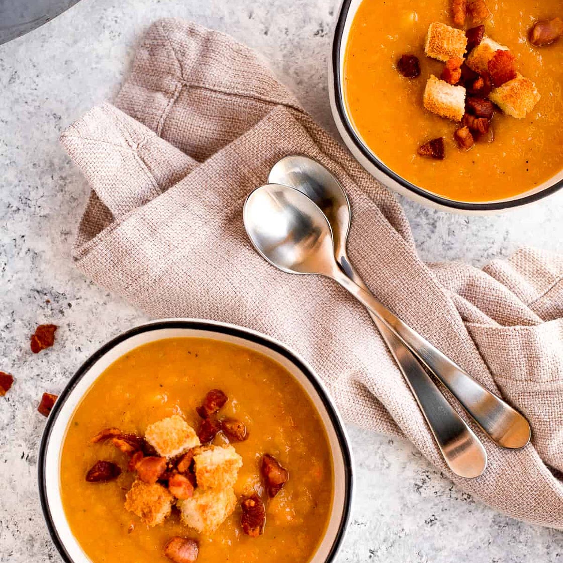 Butternut Squash and Apple Soup with Toasted Croutons