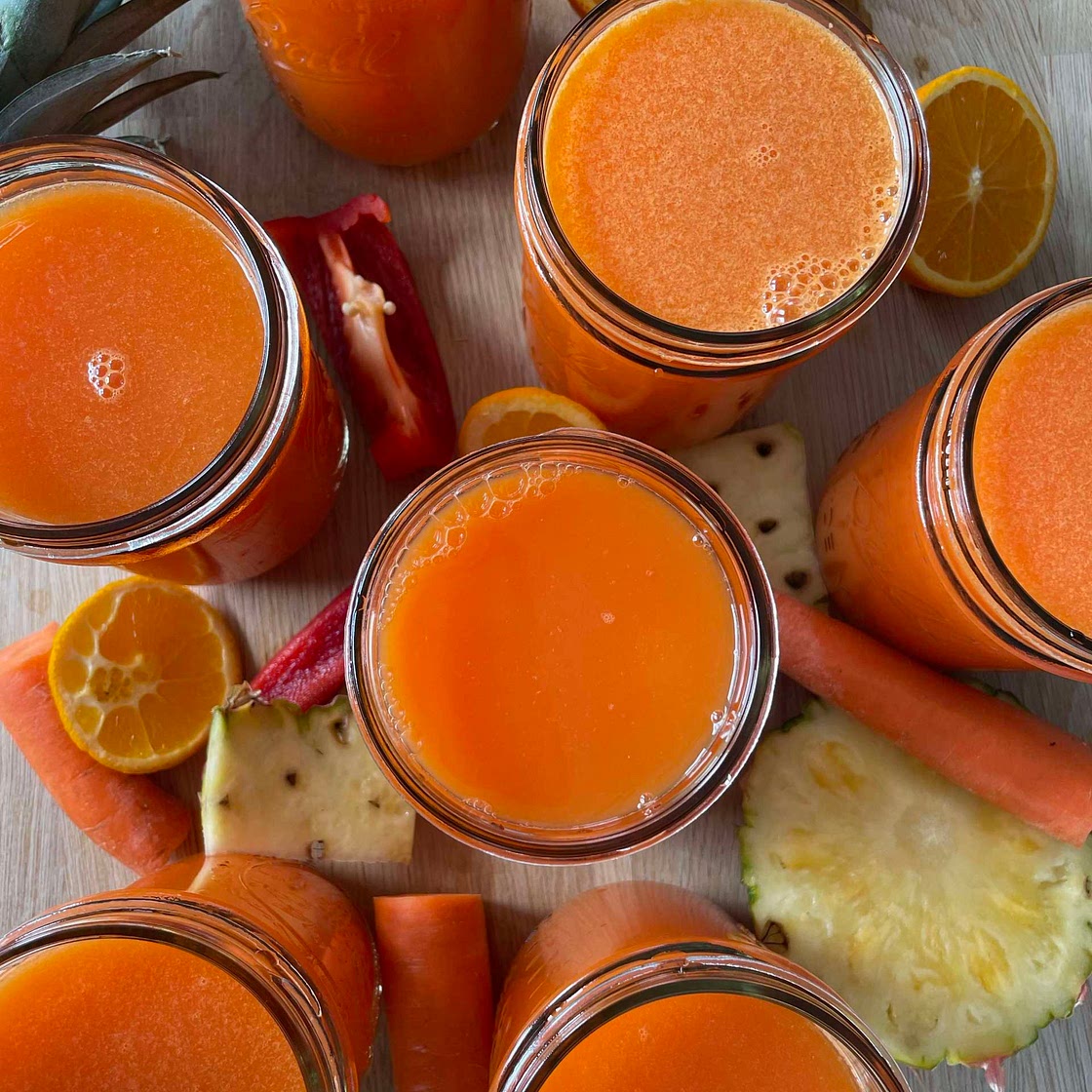 Pineapple orange carrot bell pepper juice