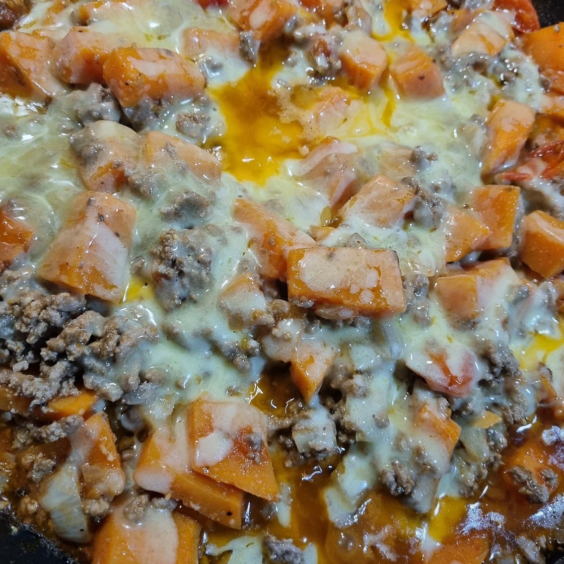 Southwest Ground Beef and Sweet Potato Skillet