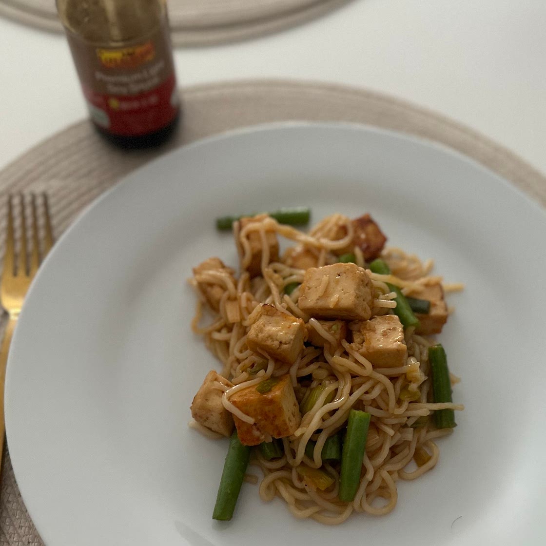 Honey Sriracha Tofu Noodles