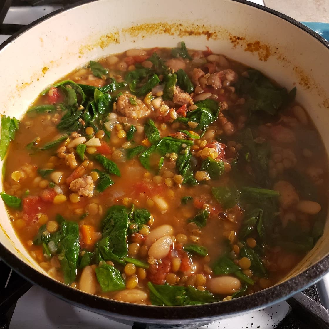 Spinach and Sausage Lentil Soup